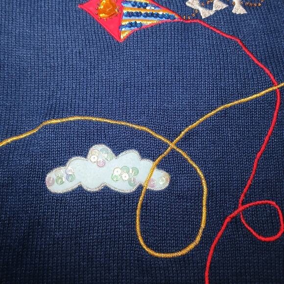 Vintage Patriotic Kite Cardigan Sweater Women’s XL Blue Embroidered Applique - Picture 2 of 9